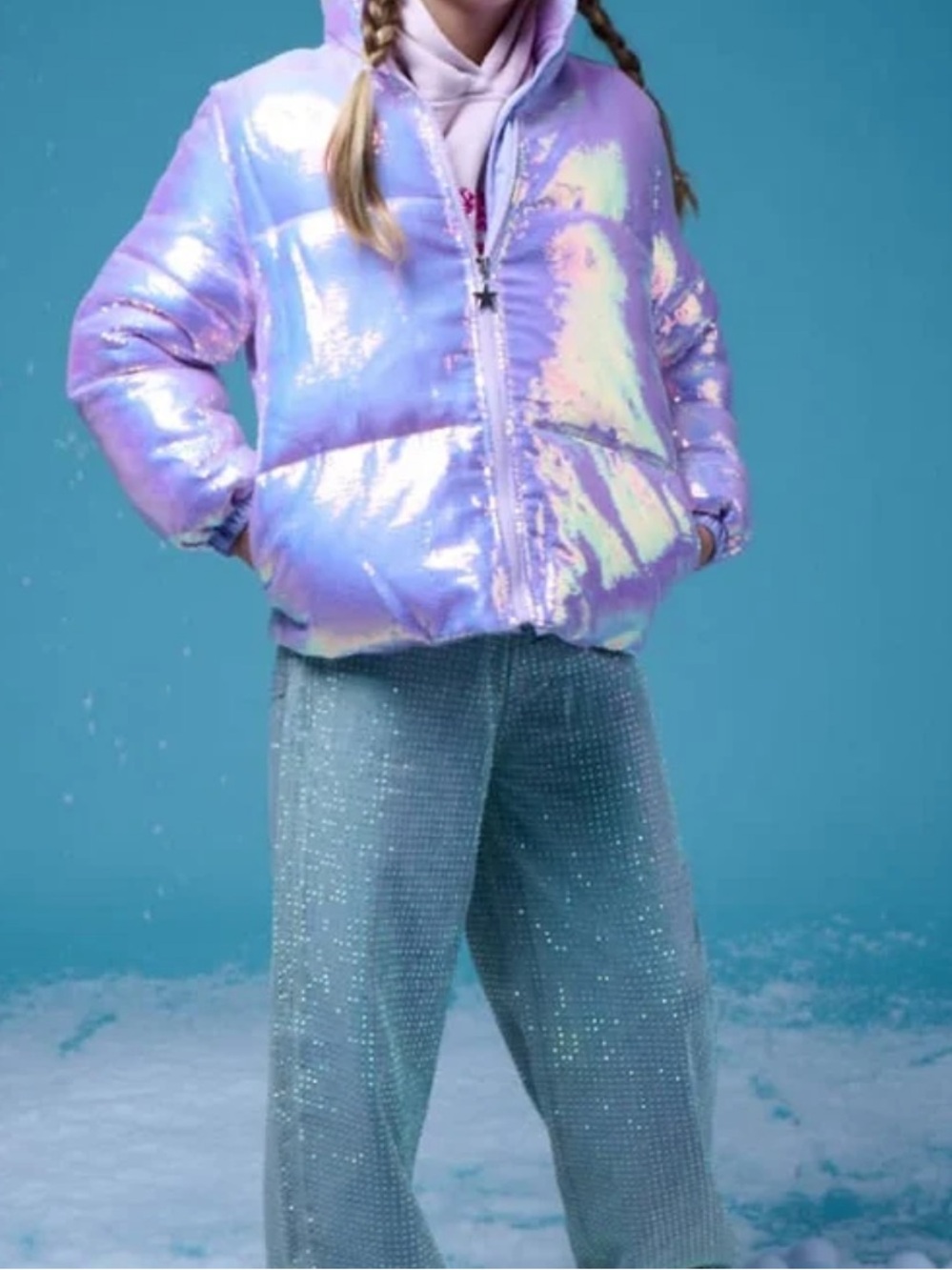 Lola + The Boys Shimmer Puffer Jacket Size 5